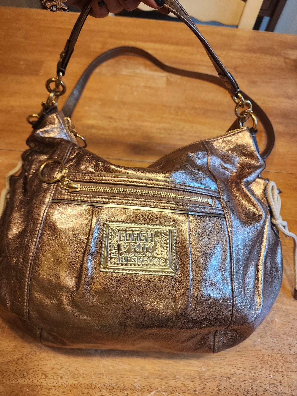 Coach Metallic Bronze Shoulder Bag with Gold Hardware